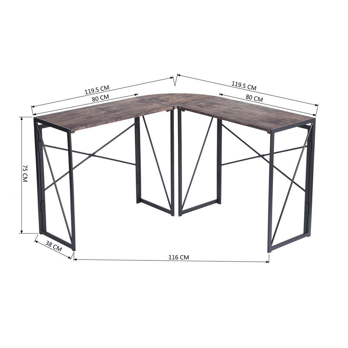 L-Shaped Folding Gaming Desk Home Office Corner Table Albertin