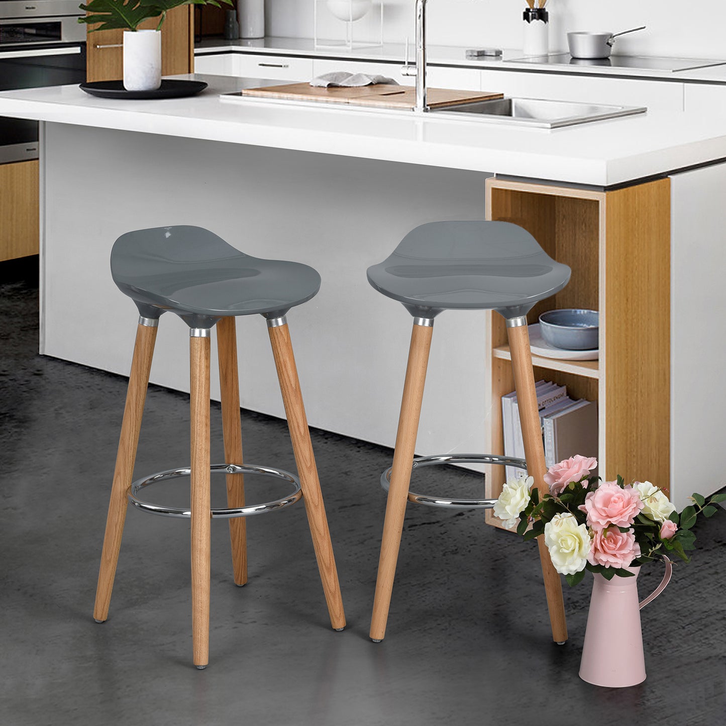 Barstools Plastic Seat Wooden Legs Bar Stools Jasmine