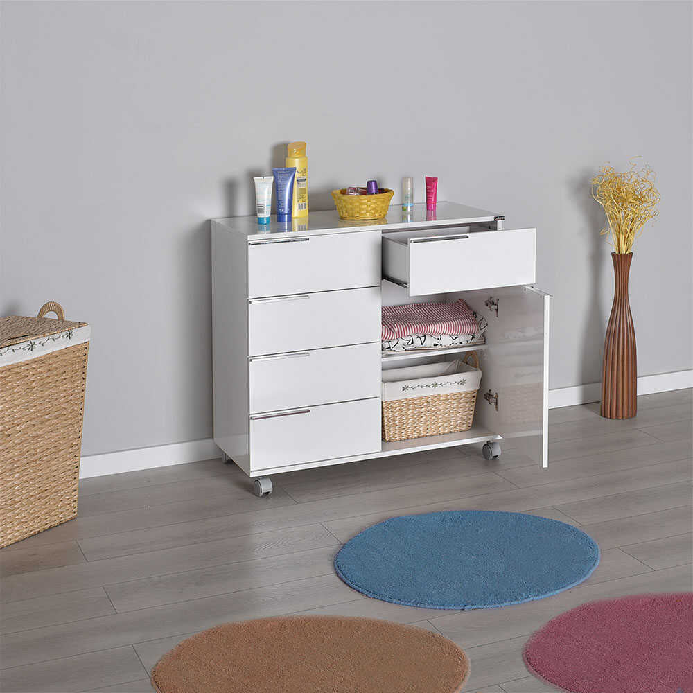 Multipurpose Cabinet W/ Five Drawers & One Section High Gloss White ADR