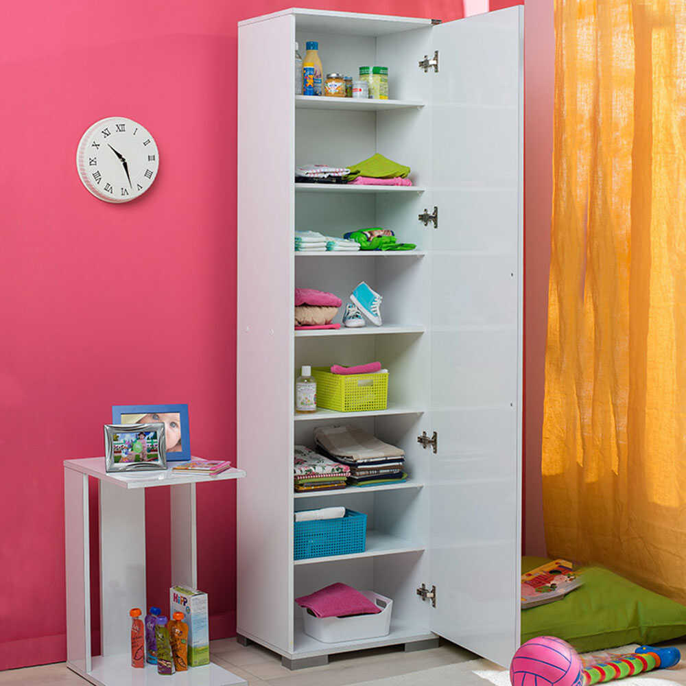 Multipurpose Cabinet W/ One Door & Eight Adjustable Shelves High Gloss White ADR