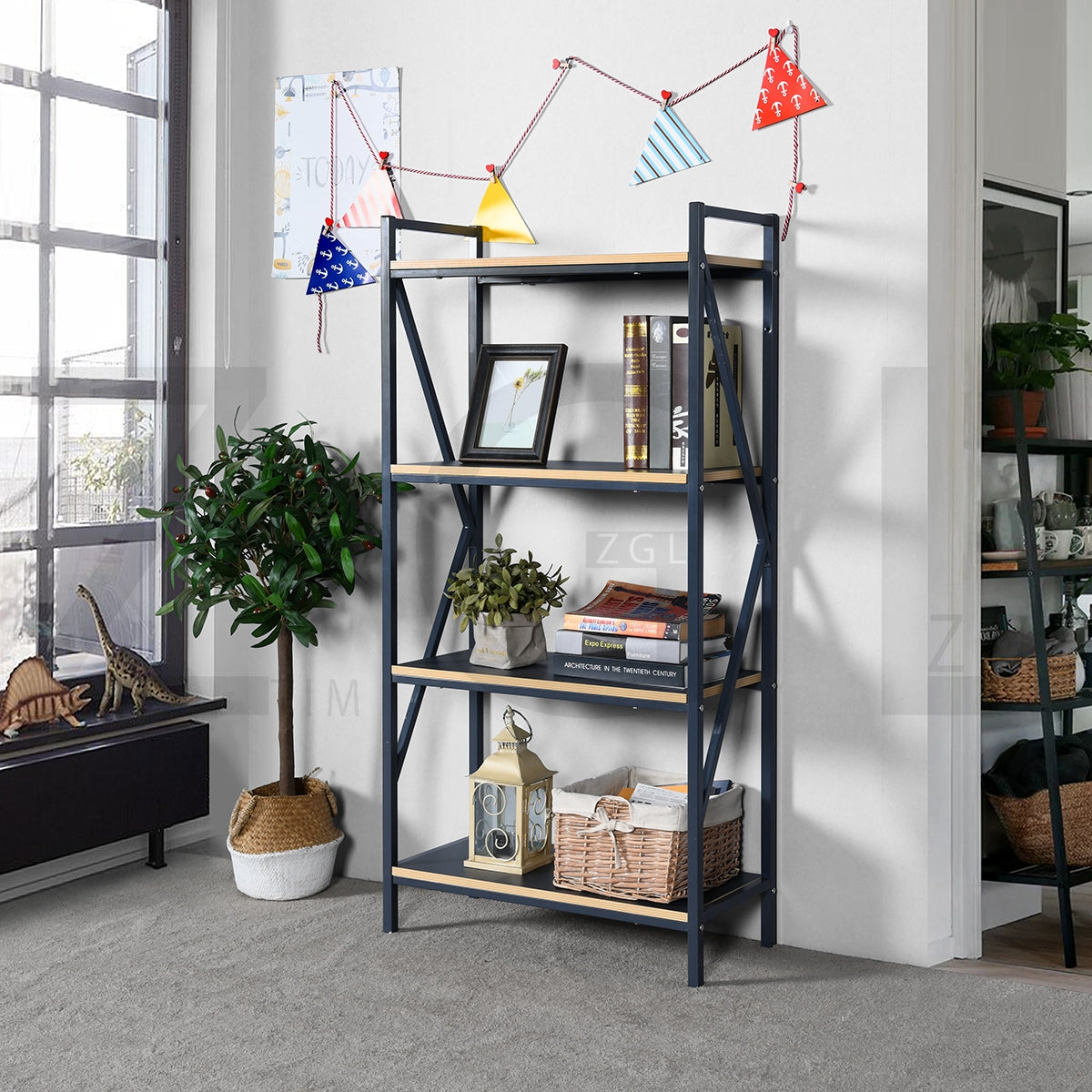 Bookcase 4 Shelves Bookshelf Storage Organizer Stark