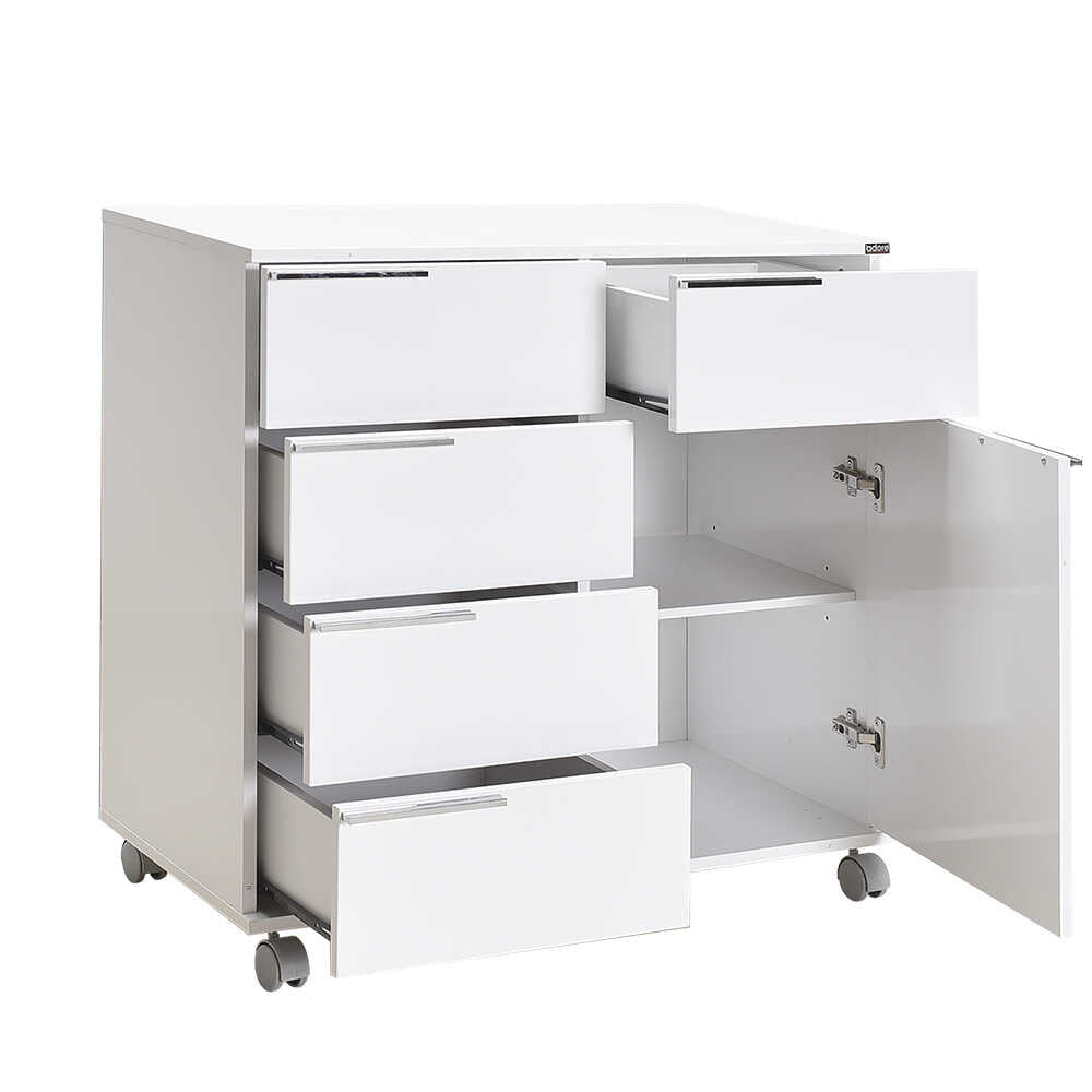 Multipurpose Cabinet W/ Five Drawers & One Section High Gloss White ADR