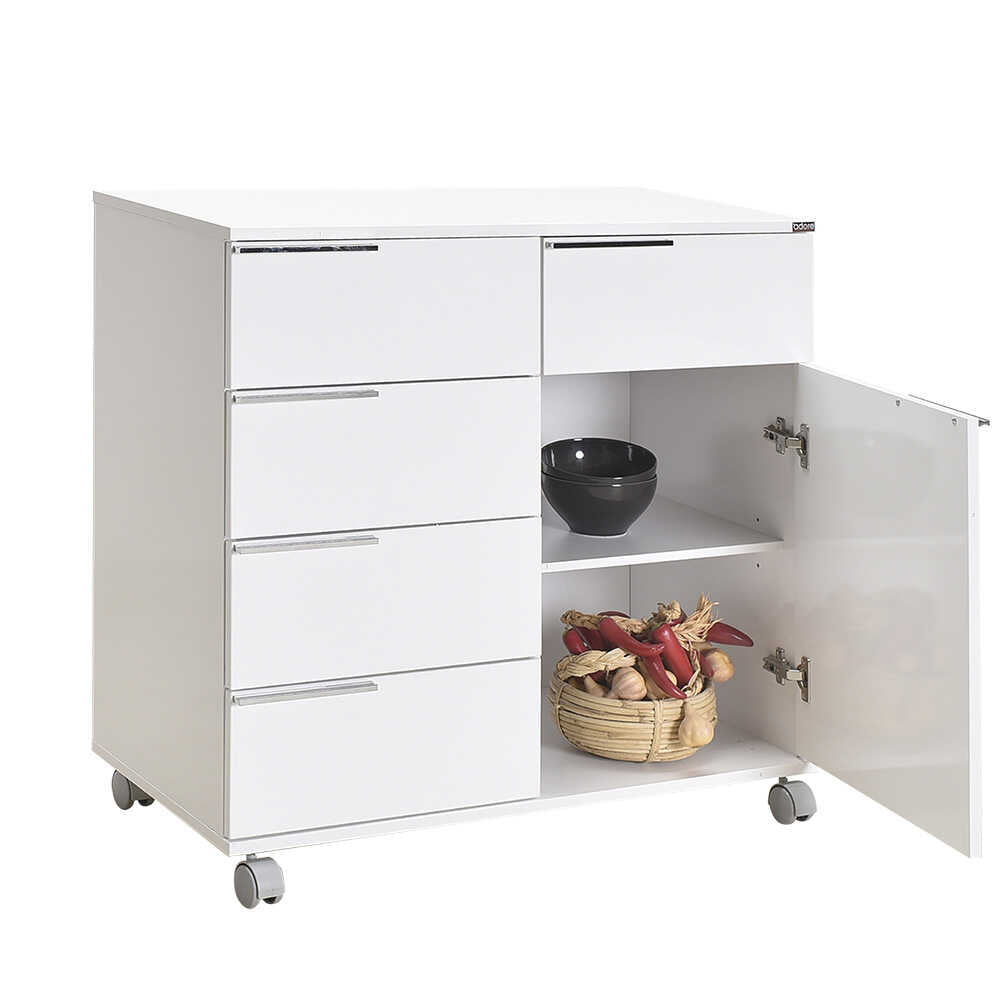 Multipurpose Cabinet W/ Five Drawers & One Section High Gloss White ADR