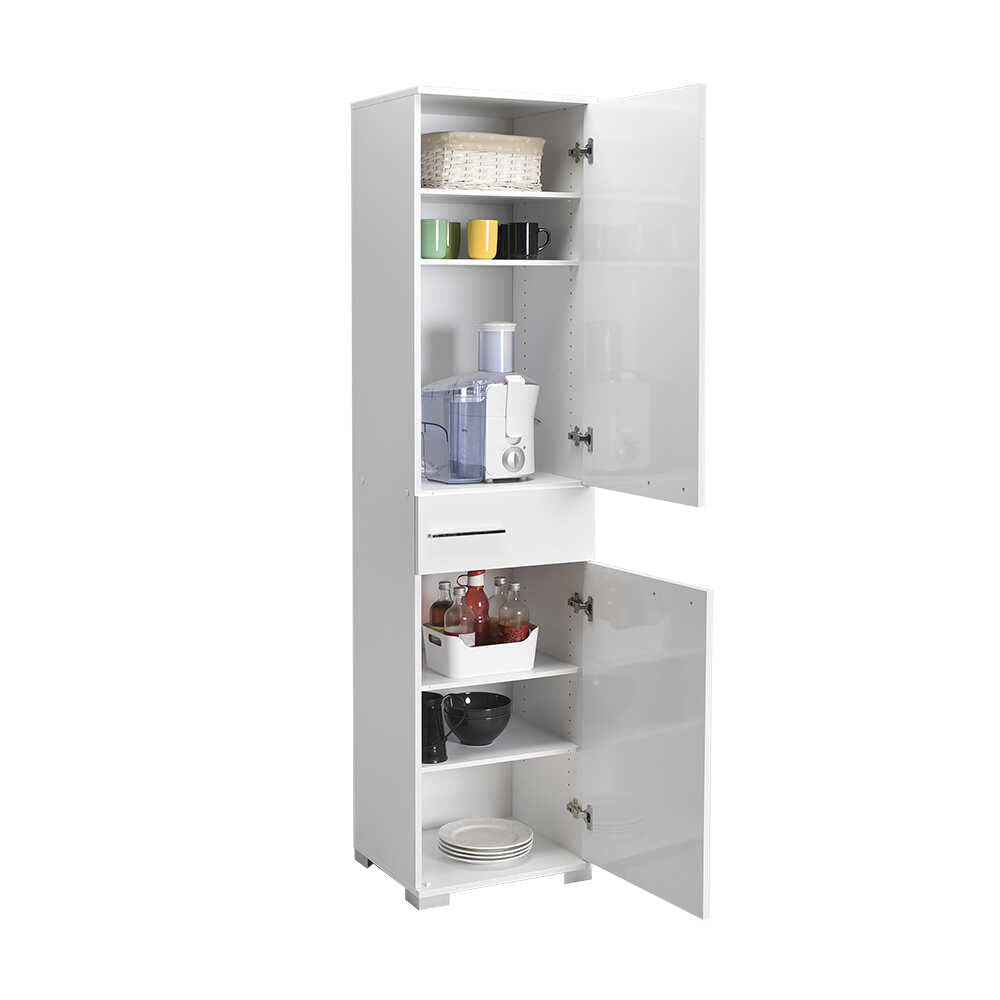 Multipurpose Cabinet W/ Two Sections & One Drawer   High Gloss White ADR