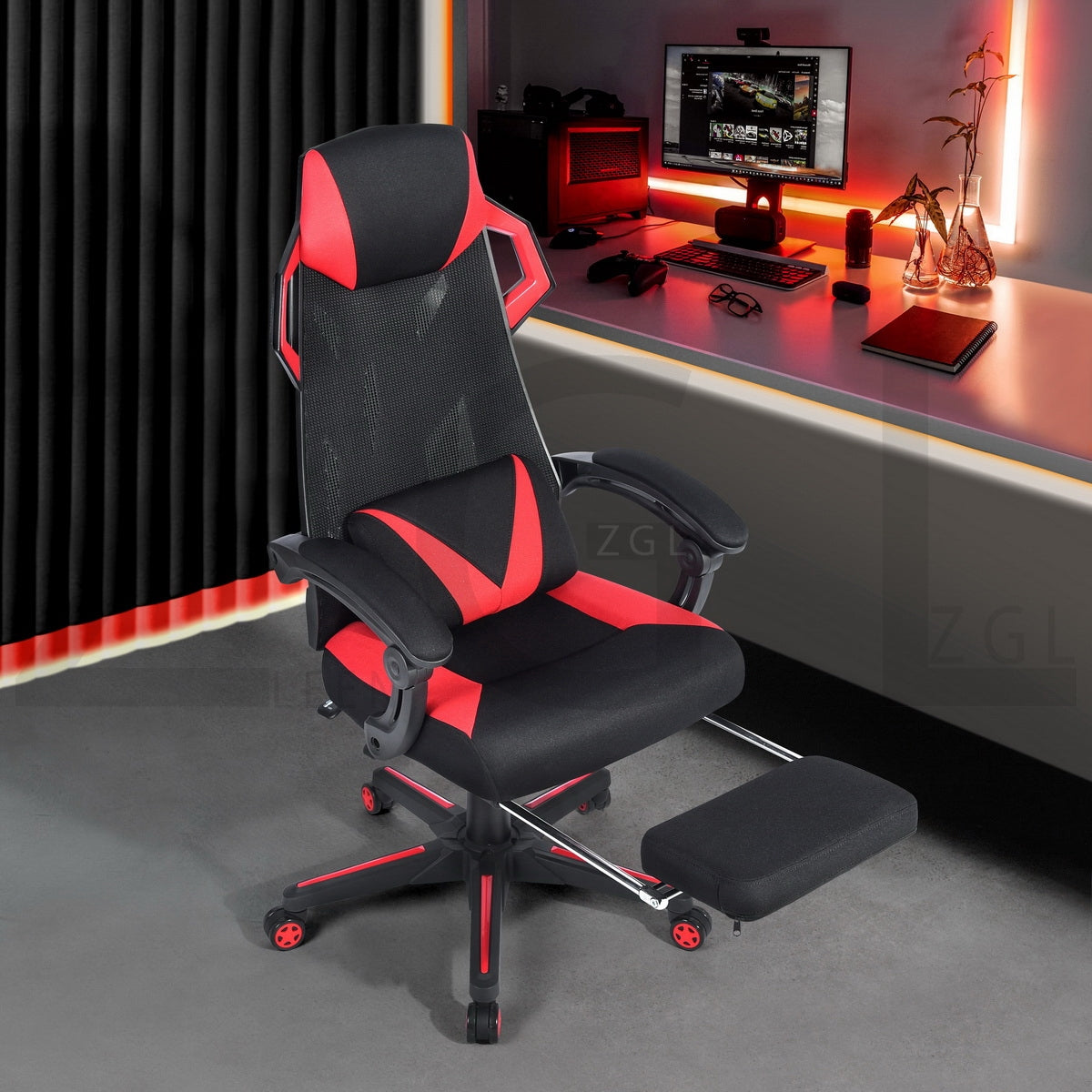 Gaming Chair Mesh Racing Office Chair Recliner Swivel Rocker with Headrest and Lumbar Pillow Landuci