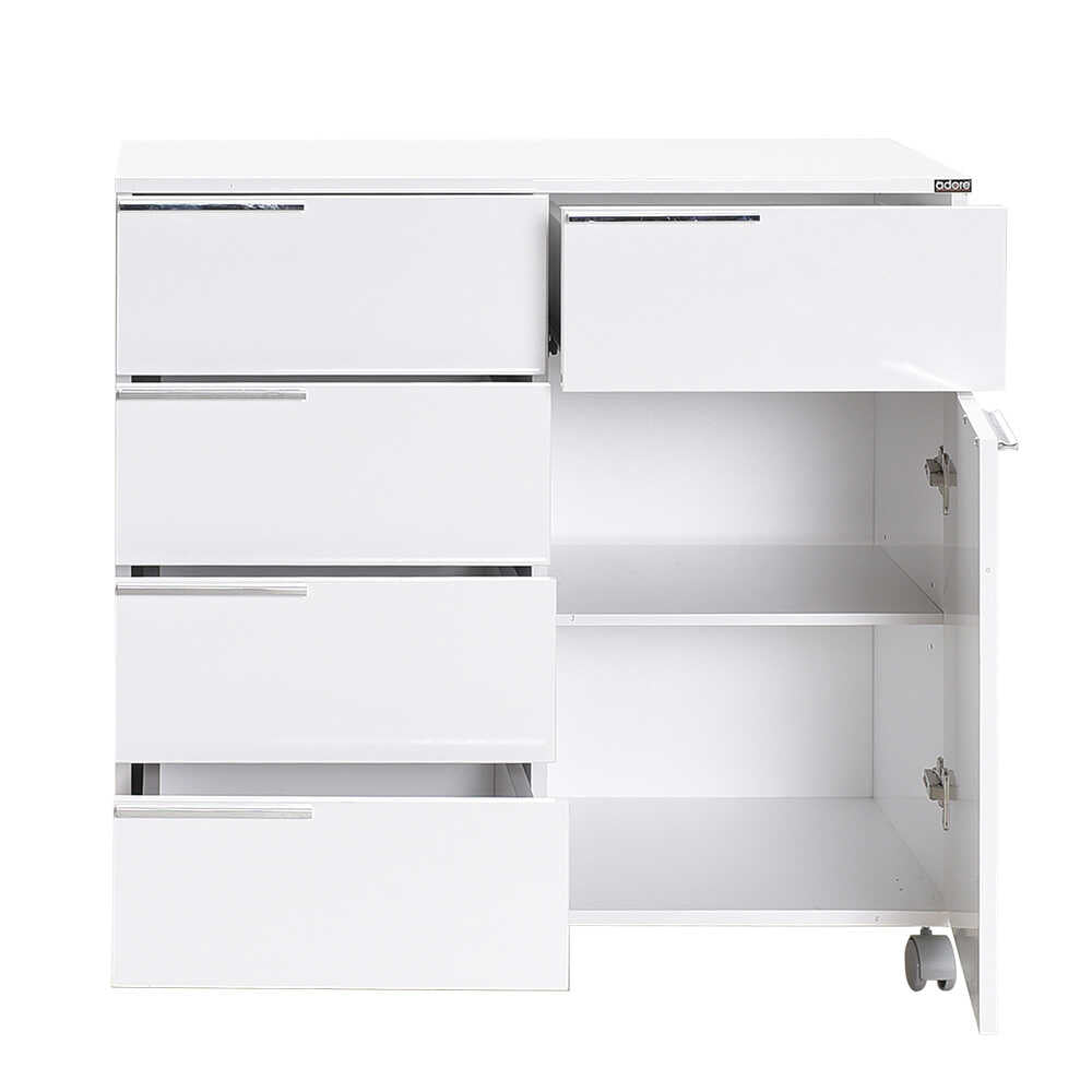 Multipurpose Cabinet W/ Five Drawers & One Section High Gloss White ADR