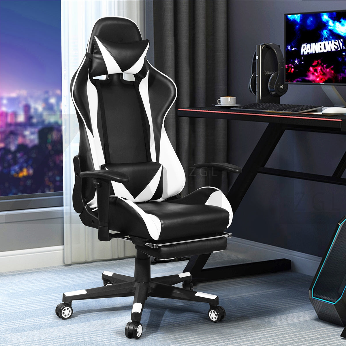 Gaming Chair Racing Office Chair Recliner Swivel Rocker with Headrest and Lumbar Pillow Gordan