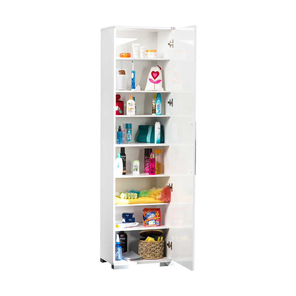 Multipurpose Cabinet W/ One Door & Eight Adjustable Shelves High Gloss White ADR