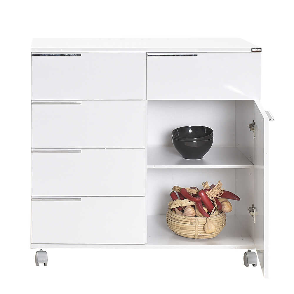 Multipurpose Cabinet W/ Five Drawers & One Section High Gloss White ADR