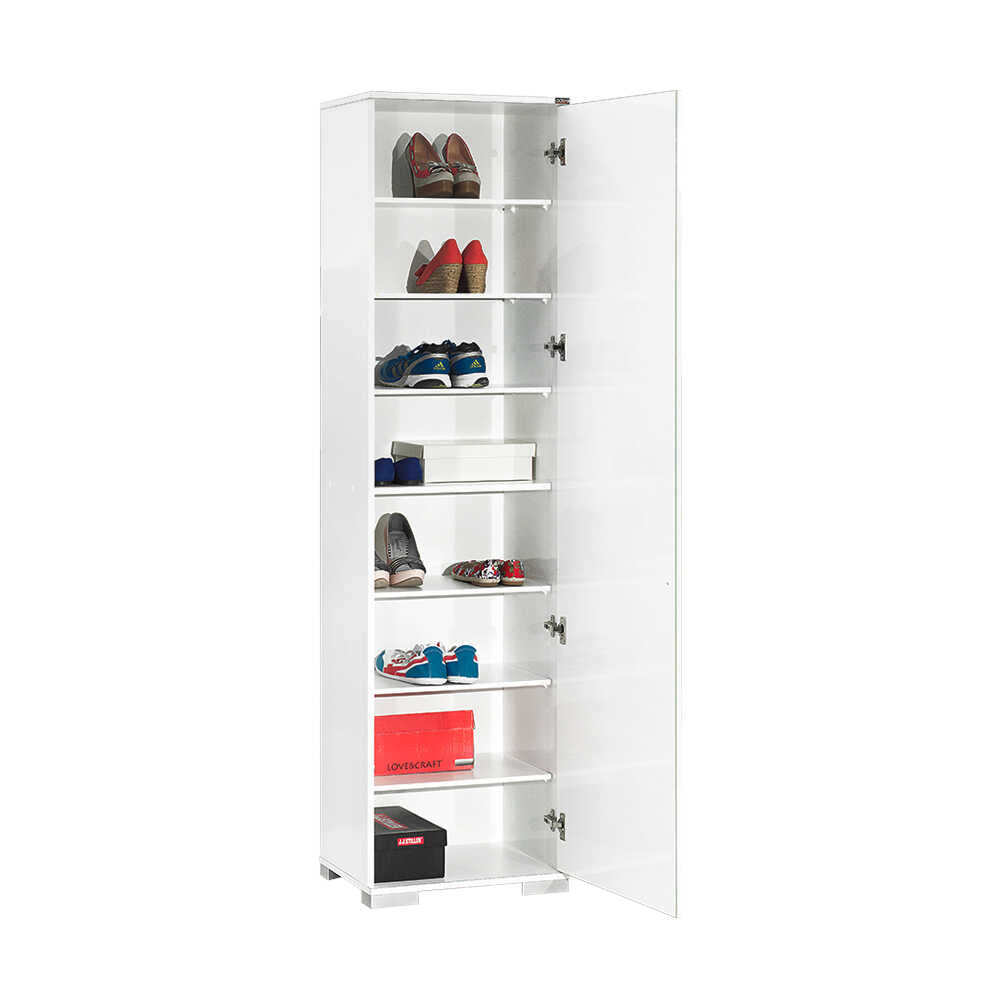 Multipurpose Cabinet W/ One Door & Eight Adjustable Shelves High Gloss White ADR