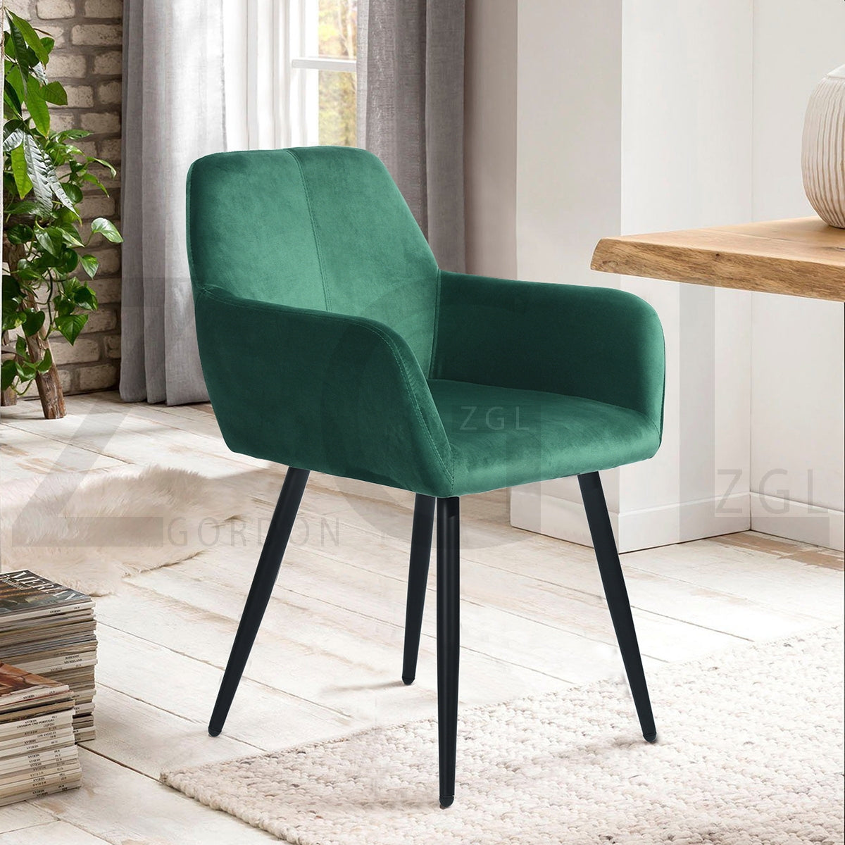 Dining Chairs Velvet Upholstered Metal Legs with Armrest Lyanco