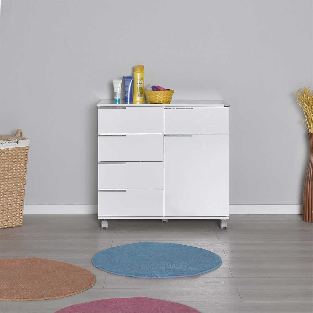 Multipurpose Cabinet W/ Five Drawers & One Section High Gloss White ADR