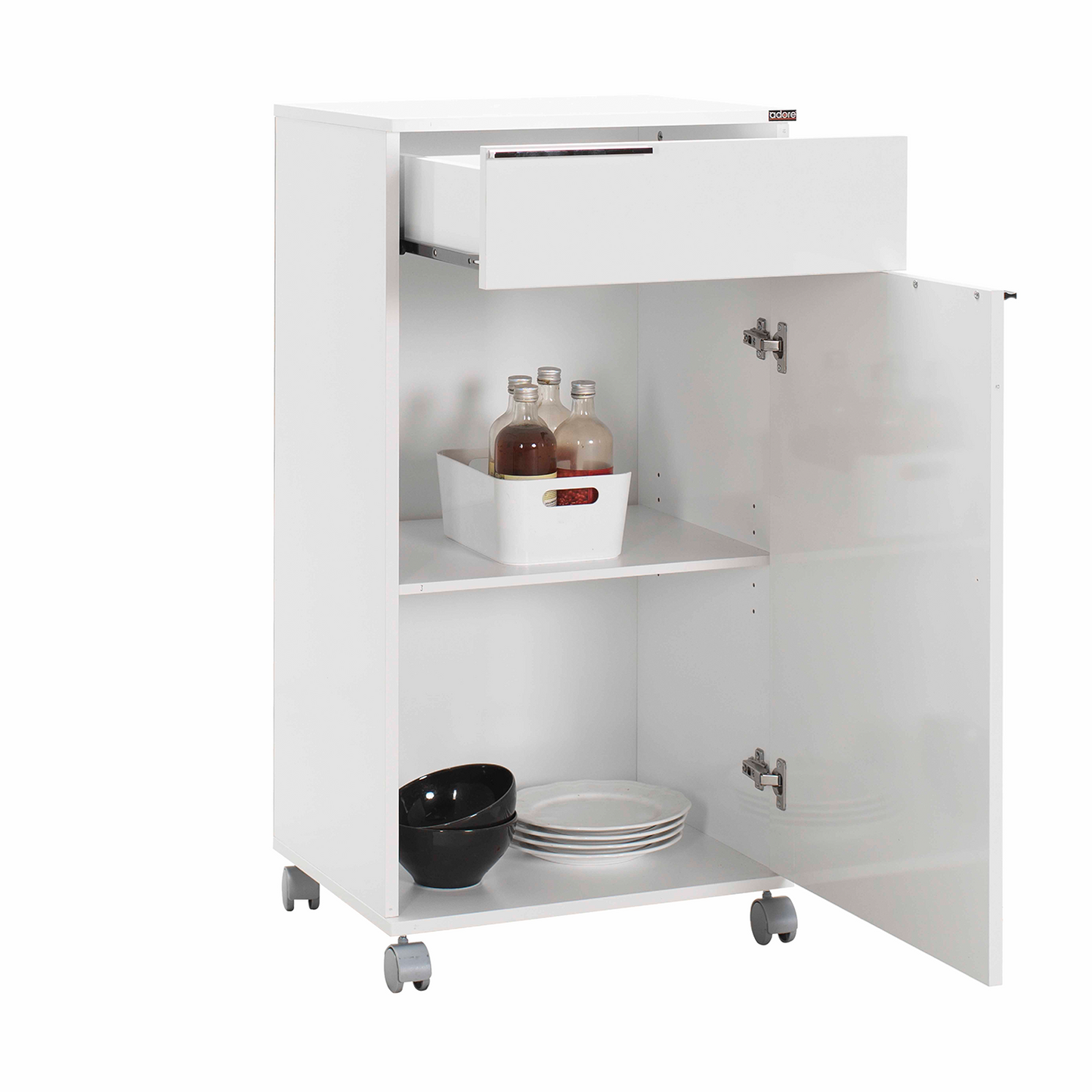 Multipurpose Cabinet W/ One Drawer & One Section High Gloss White ADR