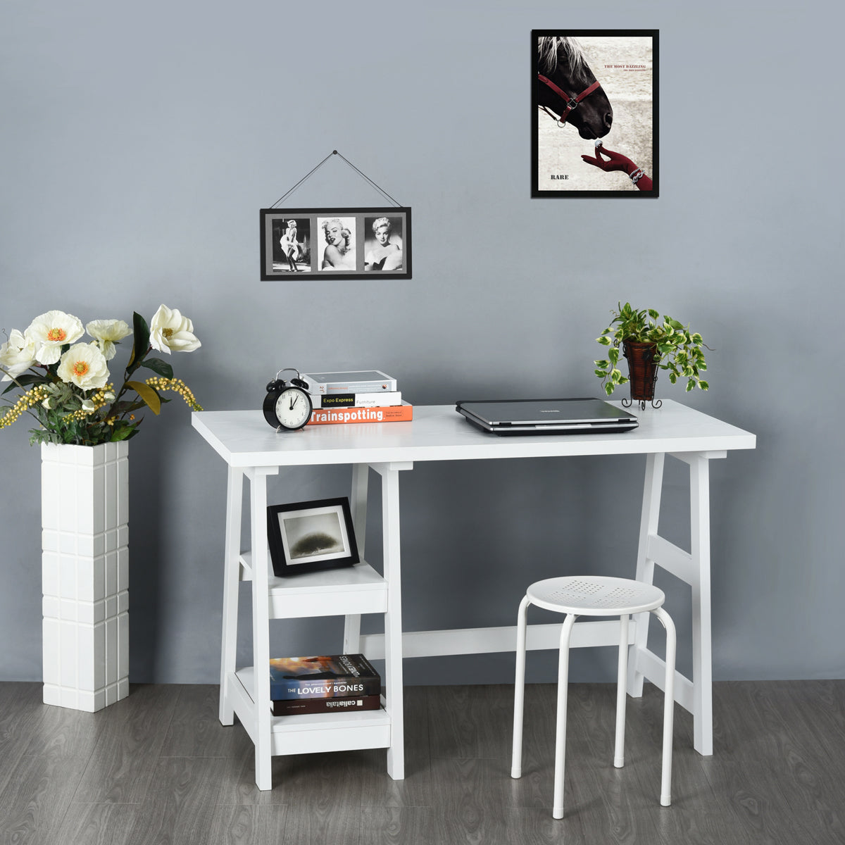 Computer Desk Writing Office Table with 2 Shelves Afra