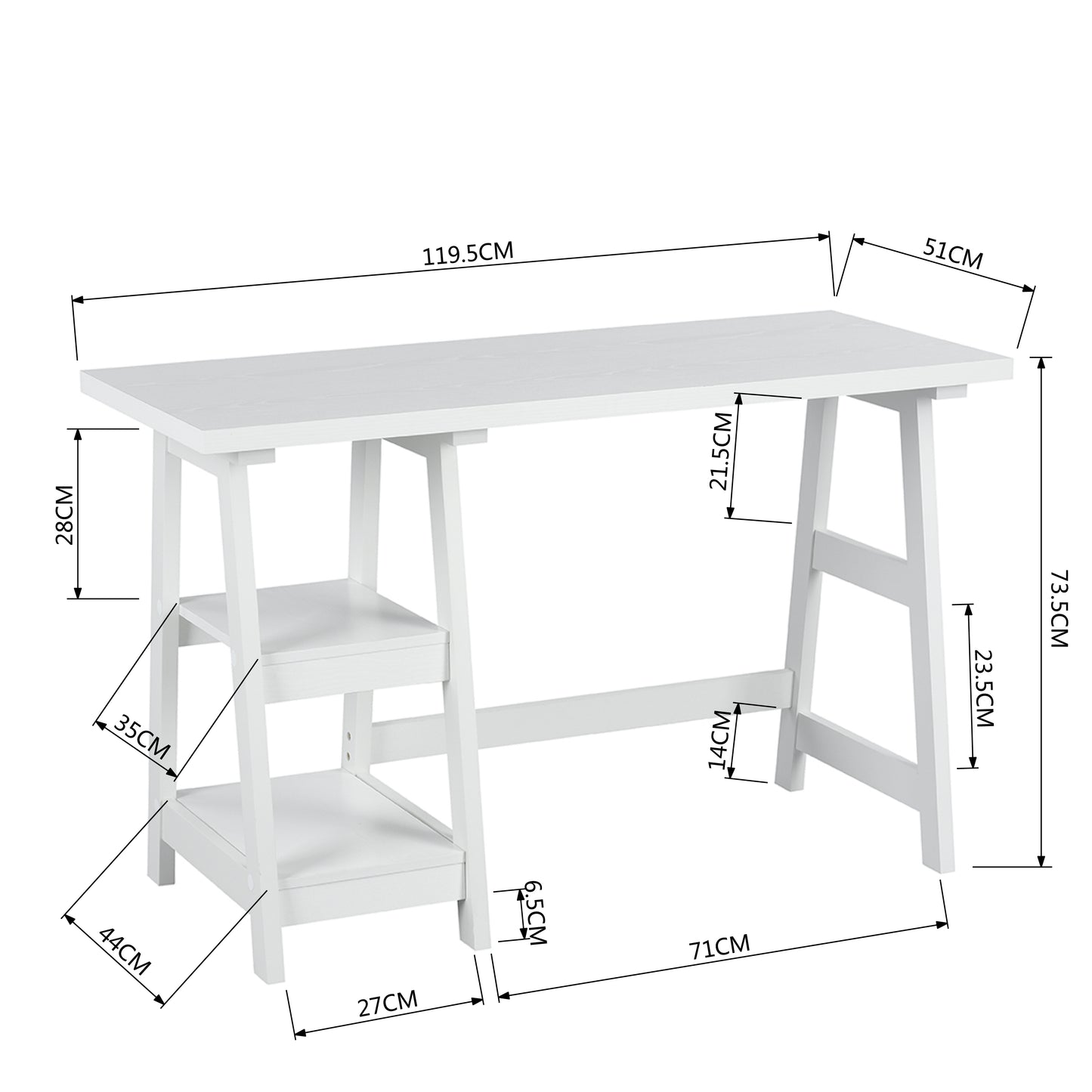 Computer Desk Writing Office Table with 2 Shelves Afra