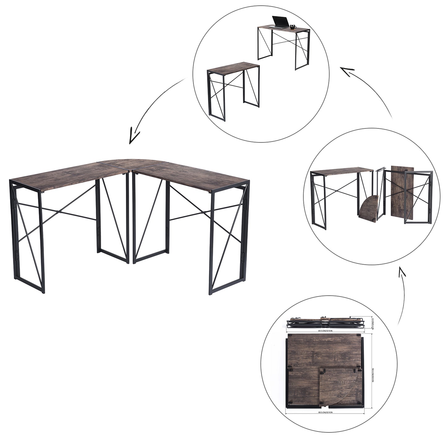 L-Shaped Folding Gaming Desk Home Office Corner Table Albertin