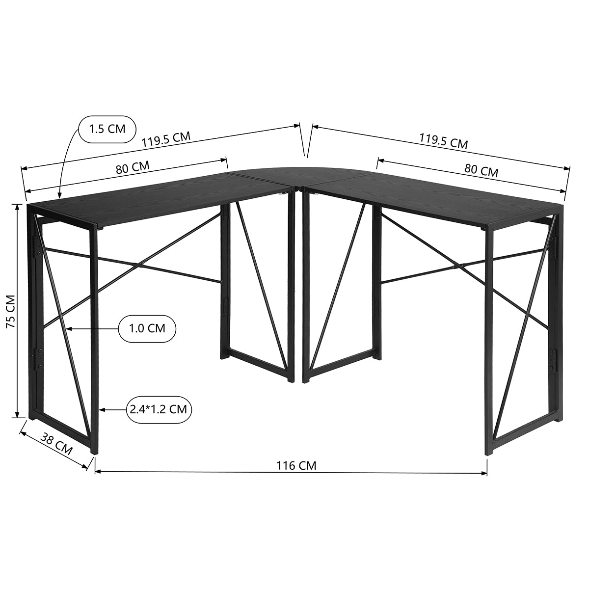 L-Shaped Folding Gaming Desk Home Office Corner Table Albertin