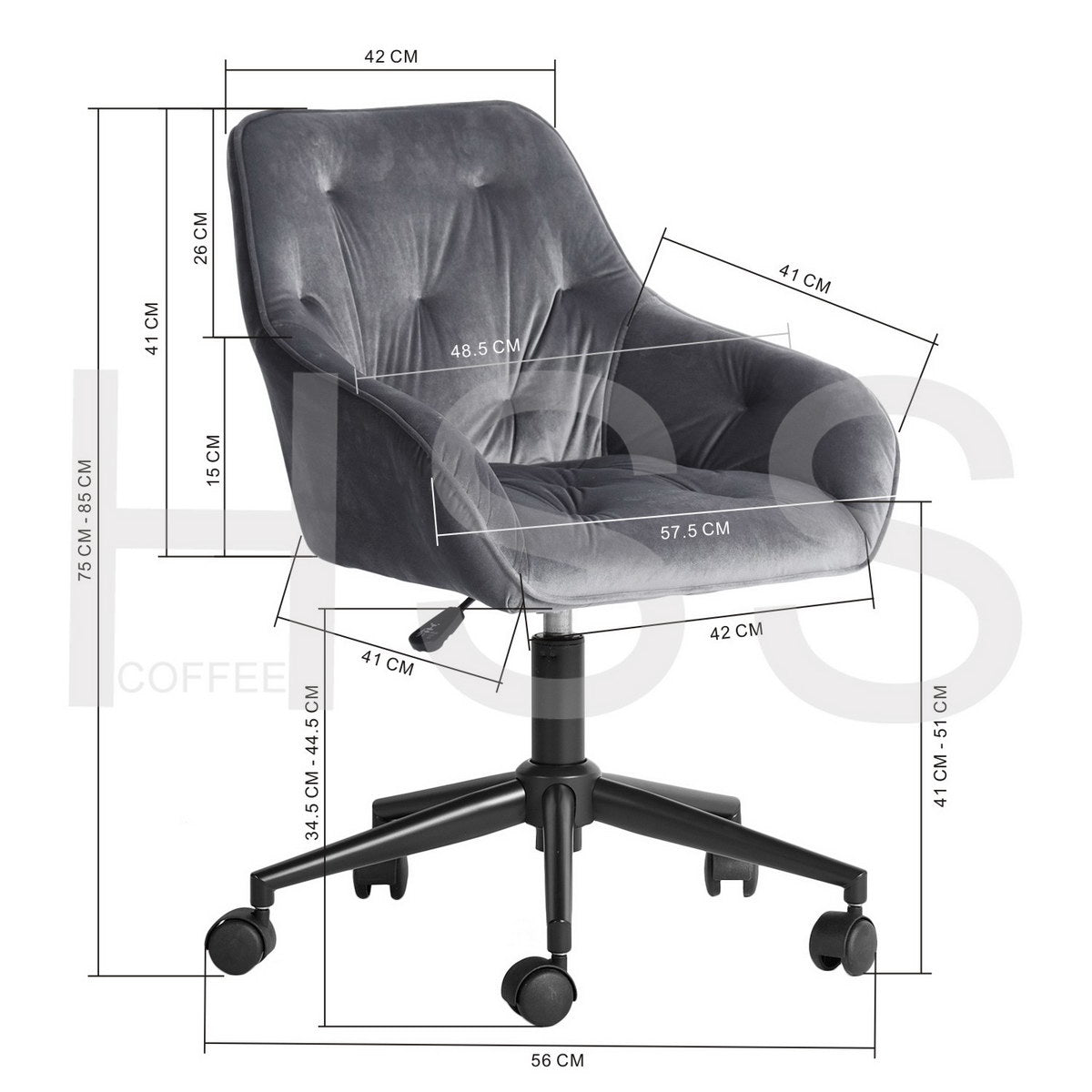 Velvet Upholstered Swivel Ergonomic Home Office Chair Alexon