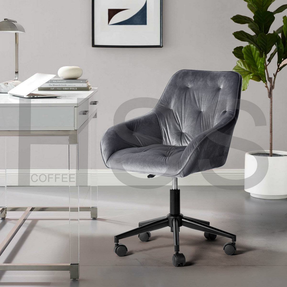 Velvet Upholstered Swivel Ergonomic Home Office Chair Alexon