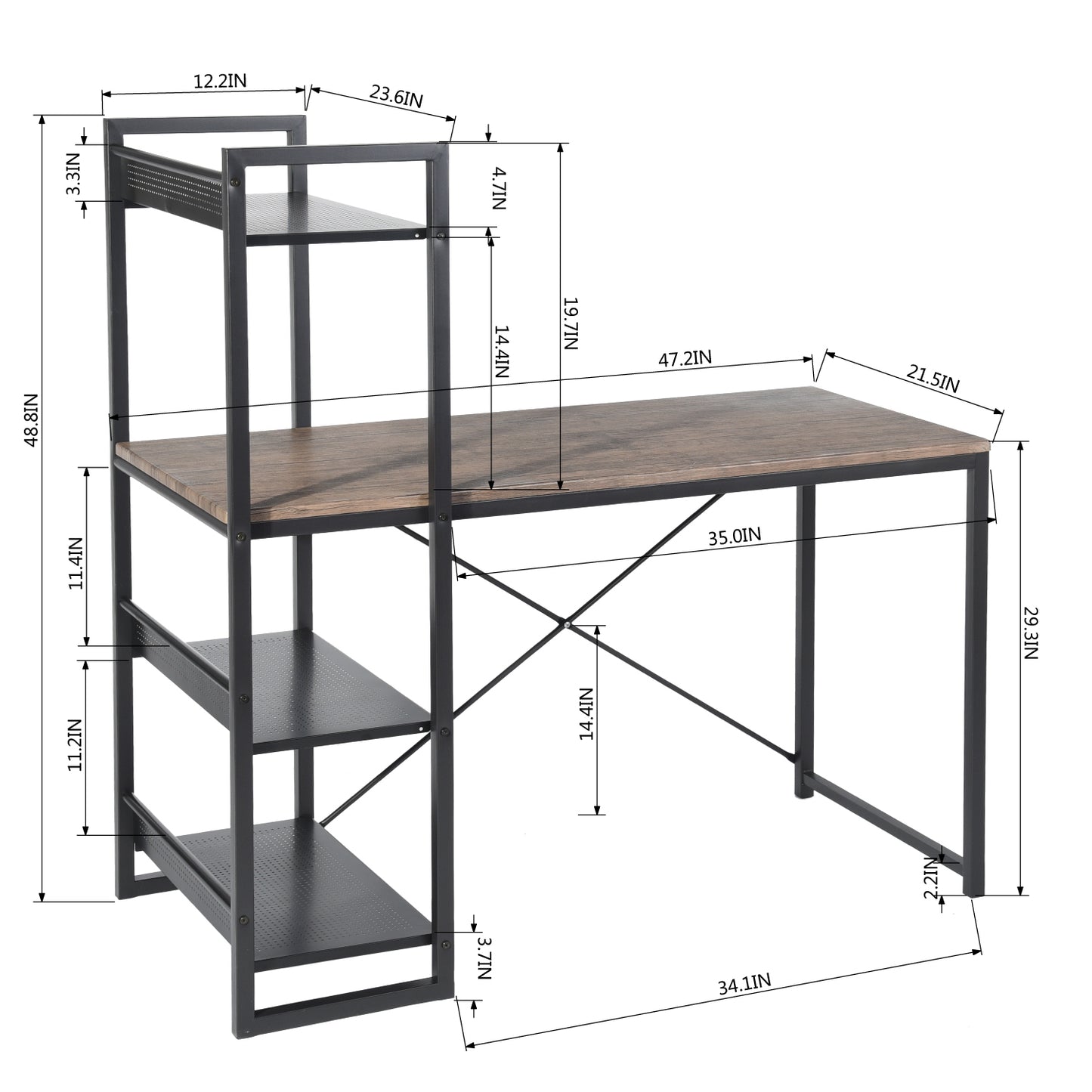 Computer Desk Writing Office Table with 4-Shelves Alaska