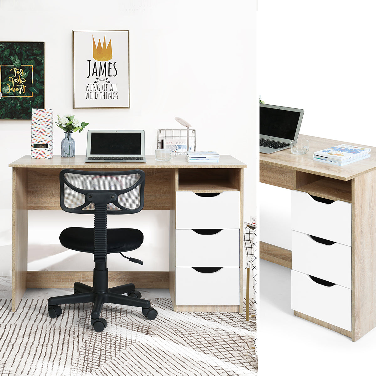 Computer Desk Writing Office Table with 1 Shelf 2 Drawers Baal