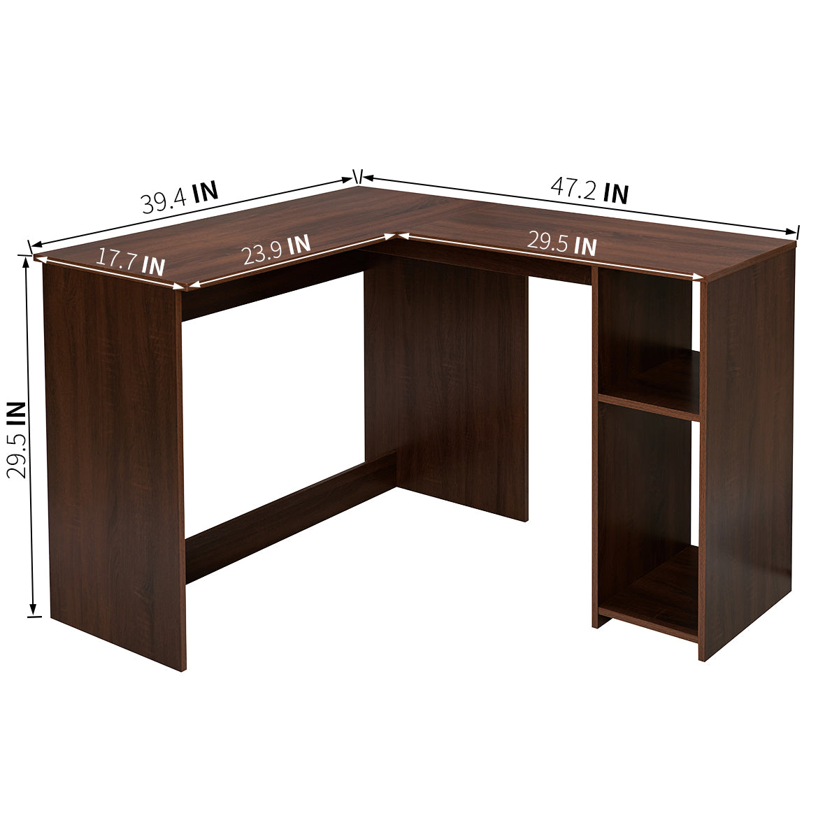 L-Shaped Desk Home Office Corner Table with 2 Shelves Babette