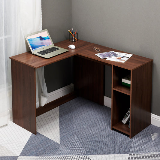 L-Shaped Desk Home Office Corner Table with 2 Shelves Babette