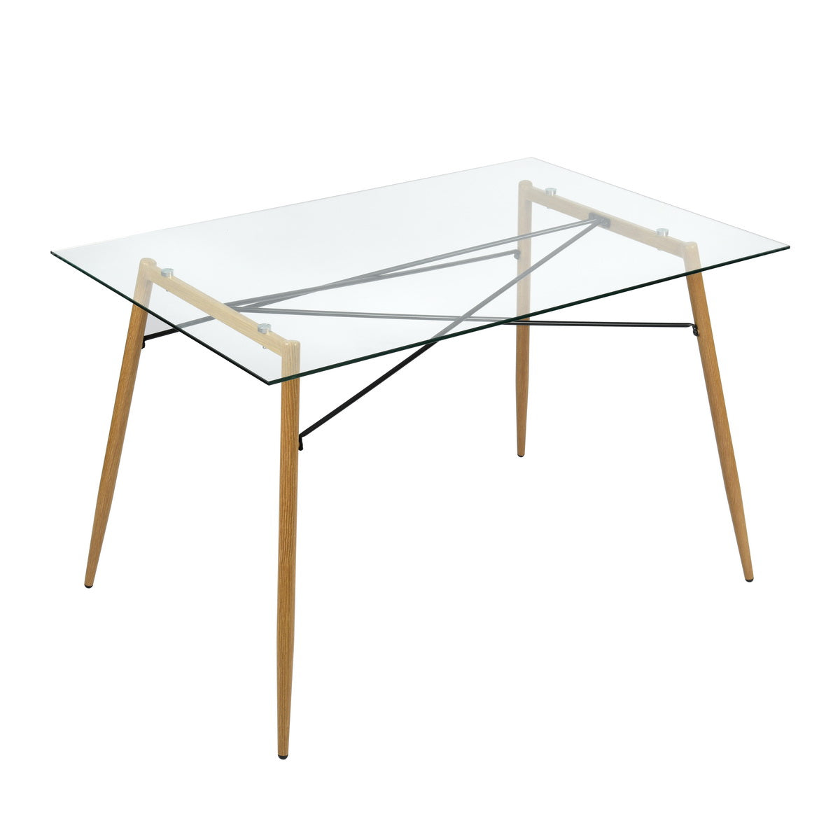 Modern Rectangular Glass Dining Table with Metal Legs Besai