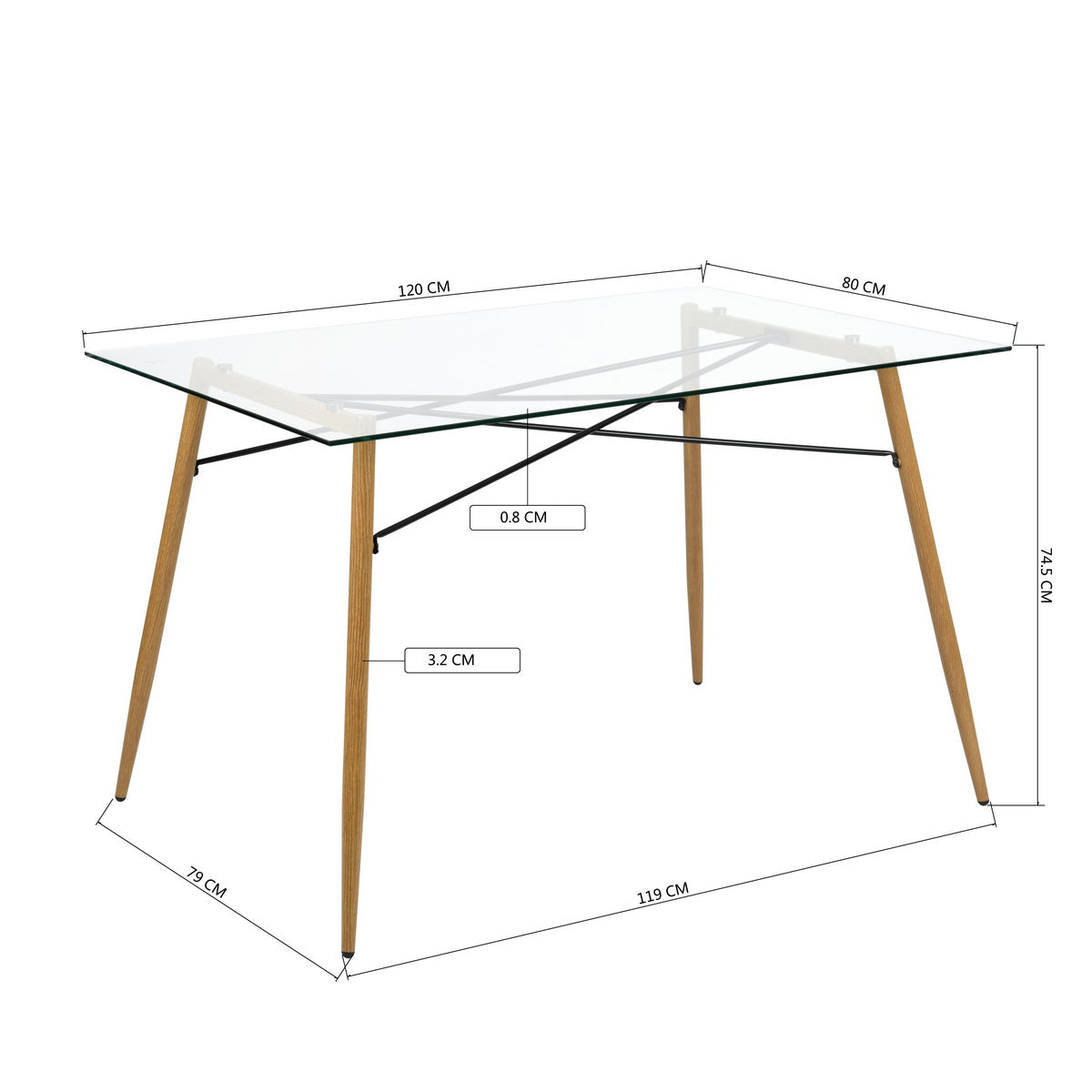 Modern Rectangular Glass Dining Table with Metal Legs Besai