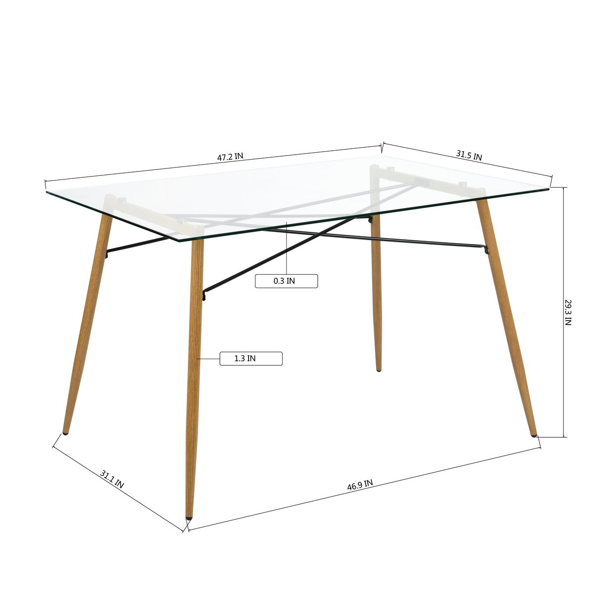 Modern Rectangular Glass Dining Table with Metal Legs Besai