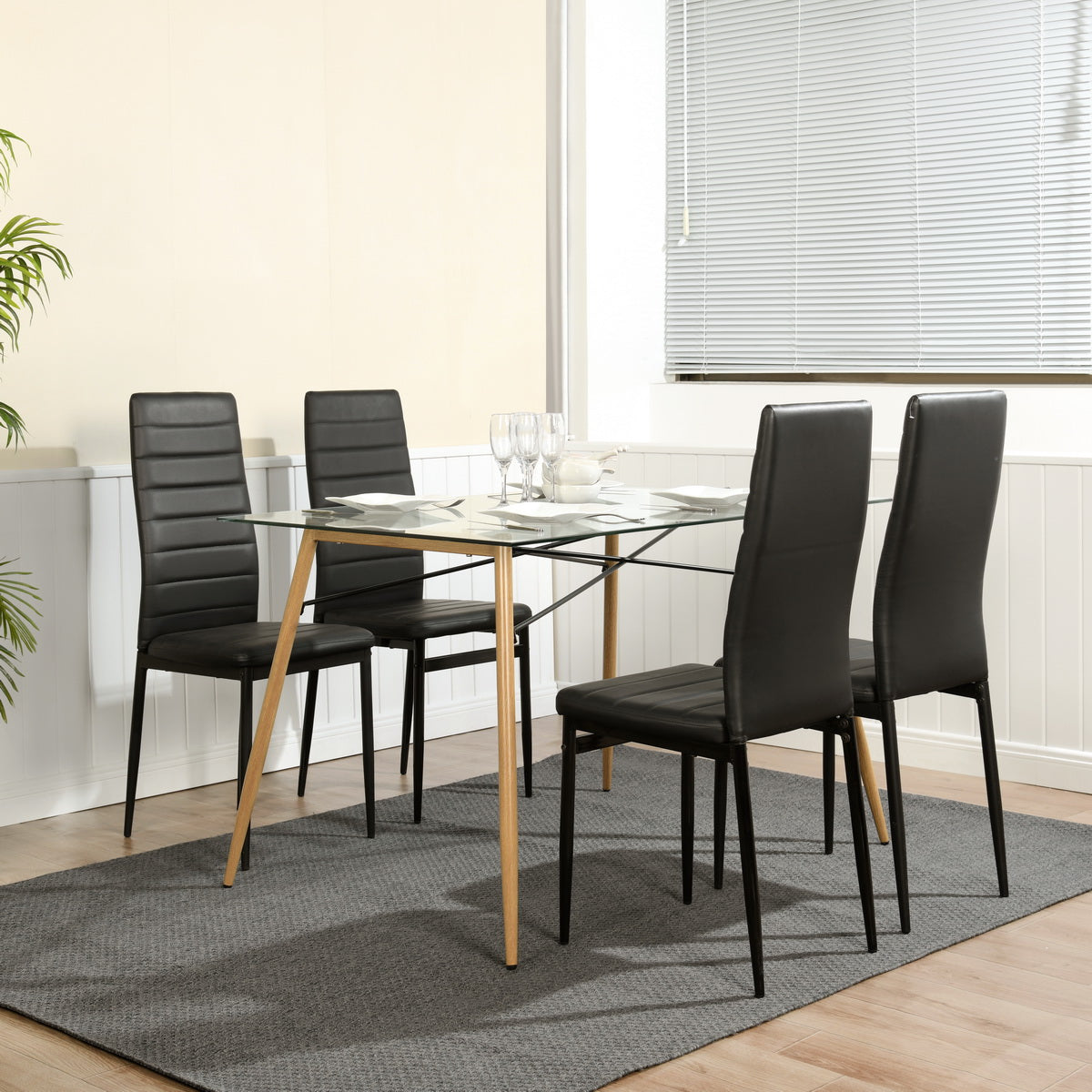 Modern Rectangular Glass Dining Table with Metal Legs Besai