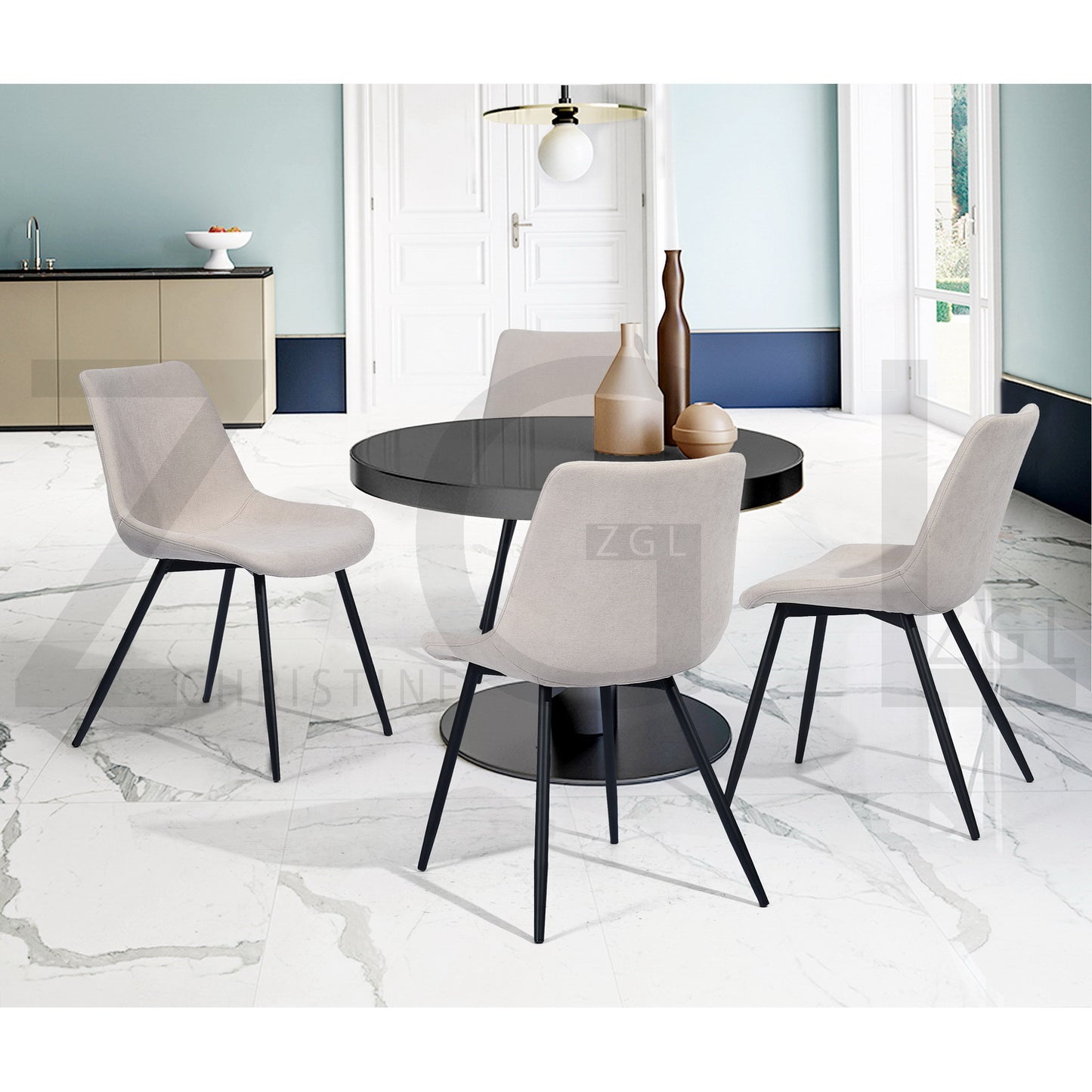 Dining Chairs Fabric Upholstered Metal Legs Casemiro