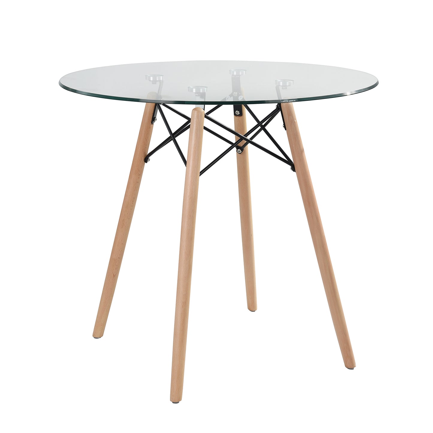 Modern Round Glass Dining Table with Wooden Legs Chad