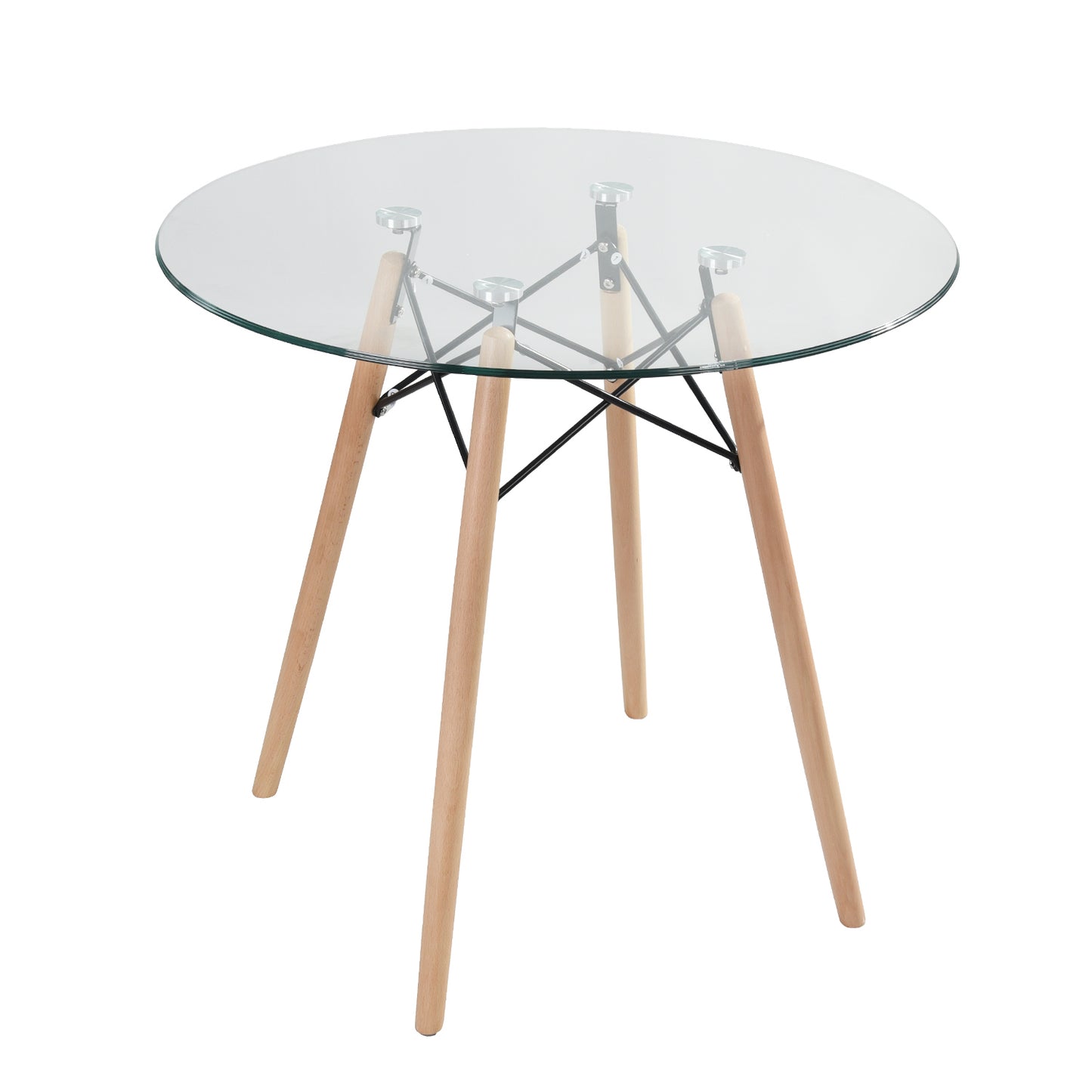 Modern Round Glass Dining Table with Wooden Legs Chad