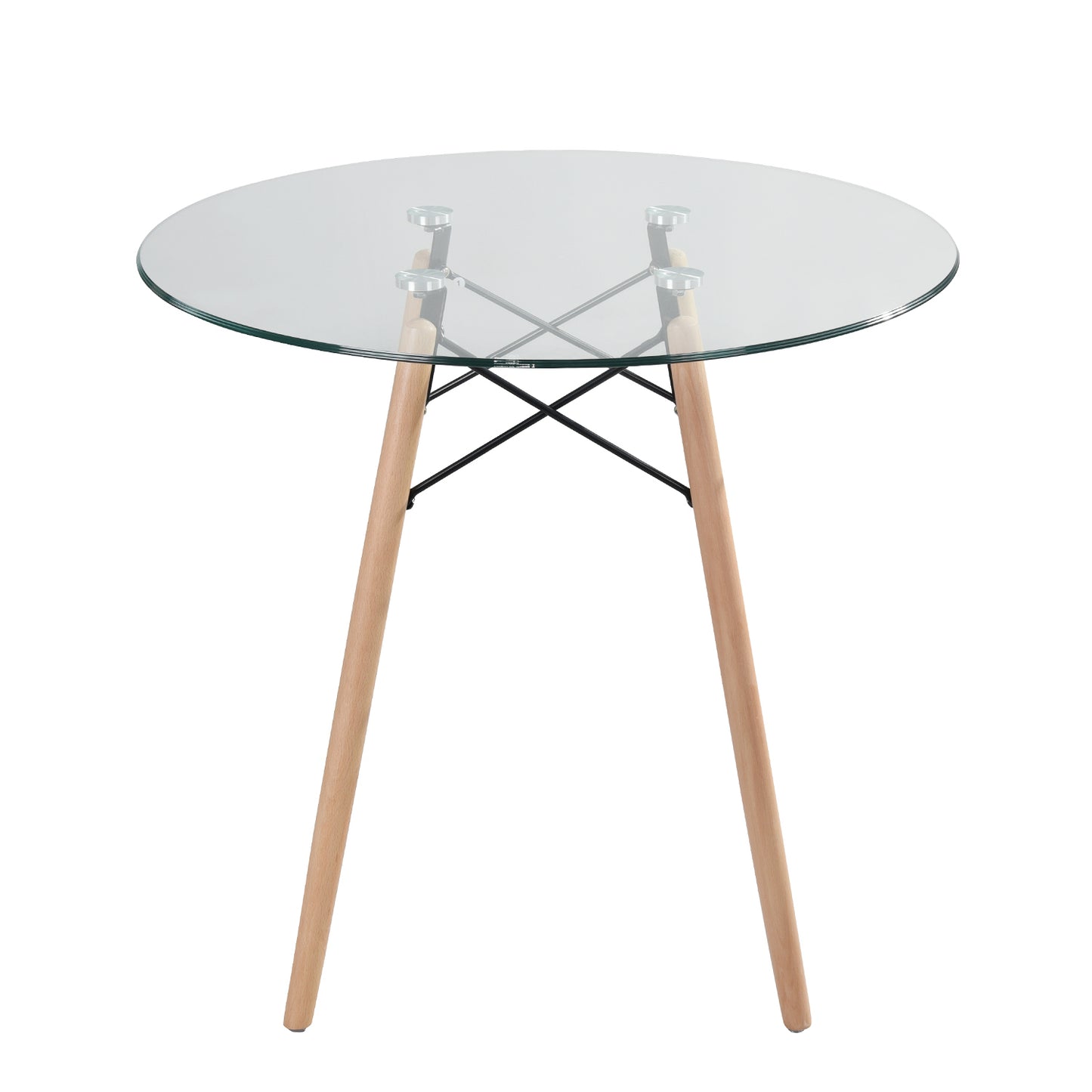 Modern Round Glass Dining Table with Wooden Legs Chad