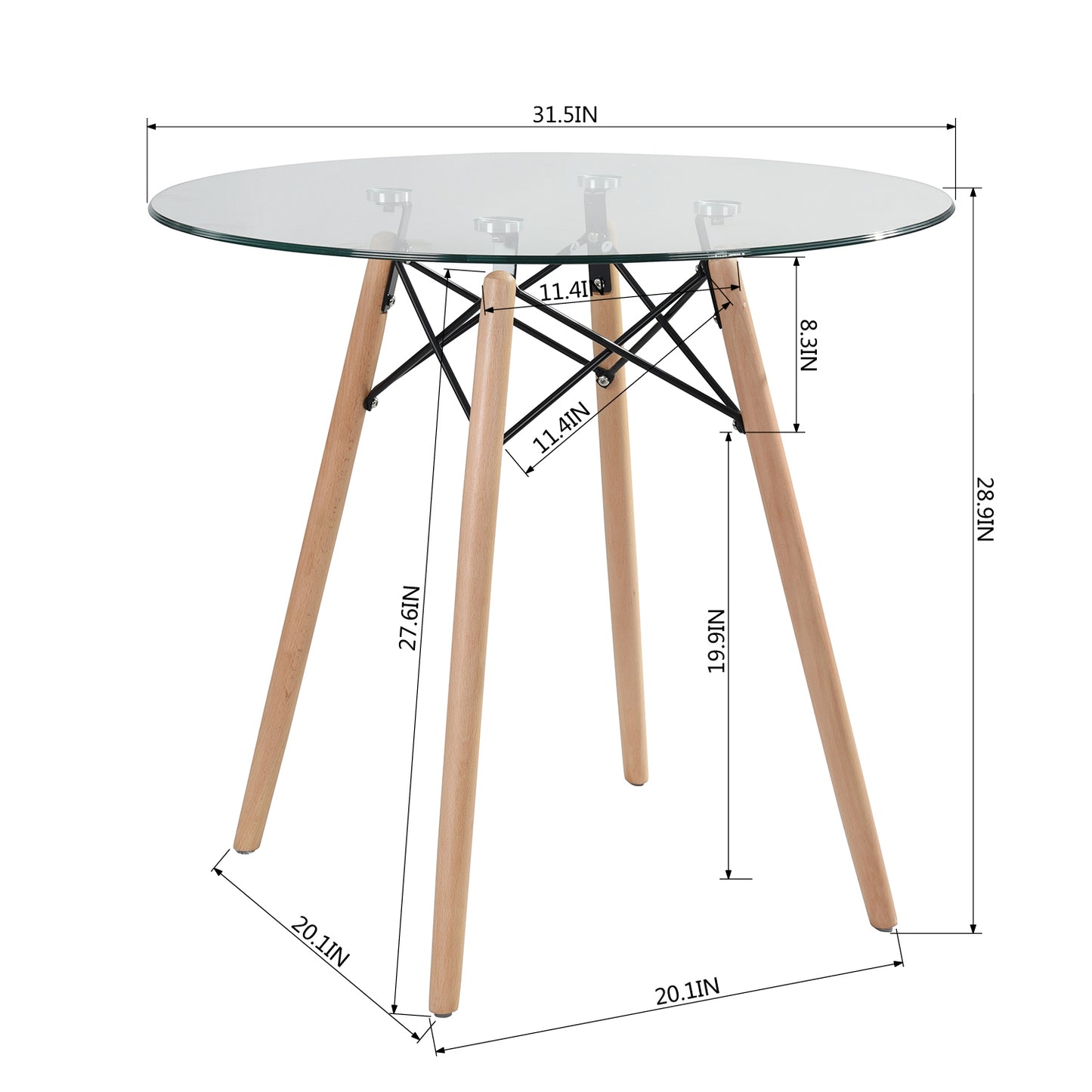 Modern Round Glass Dining Table with Wooden Legs Chad