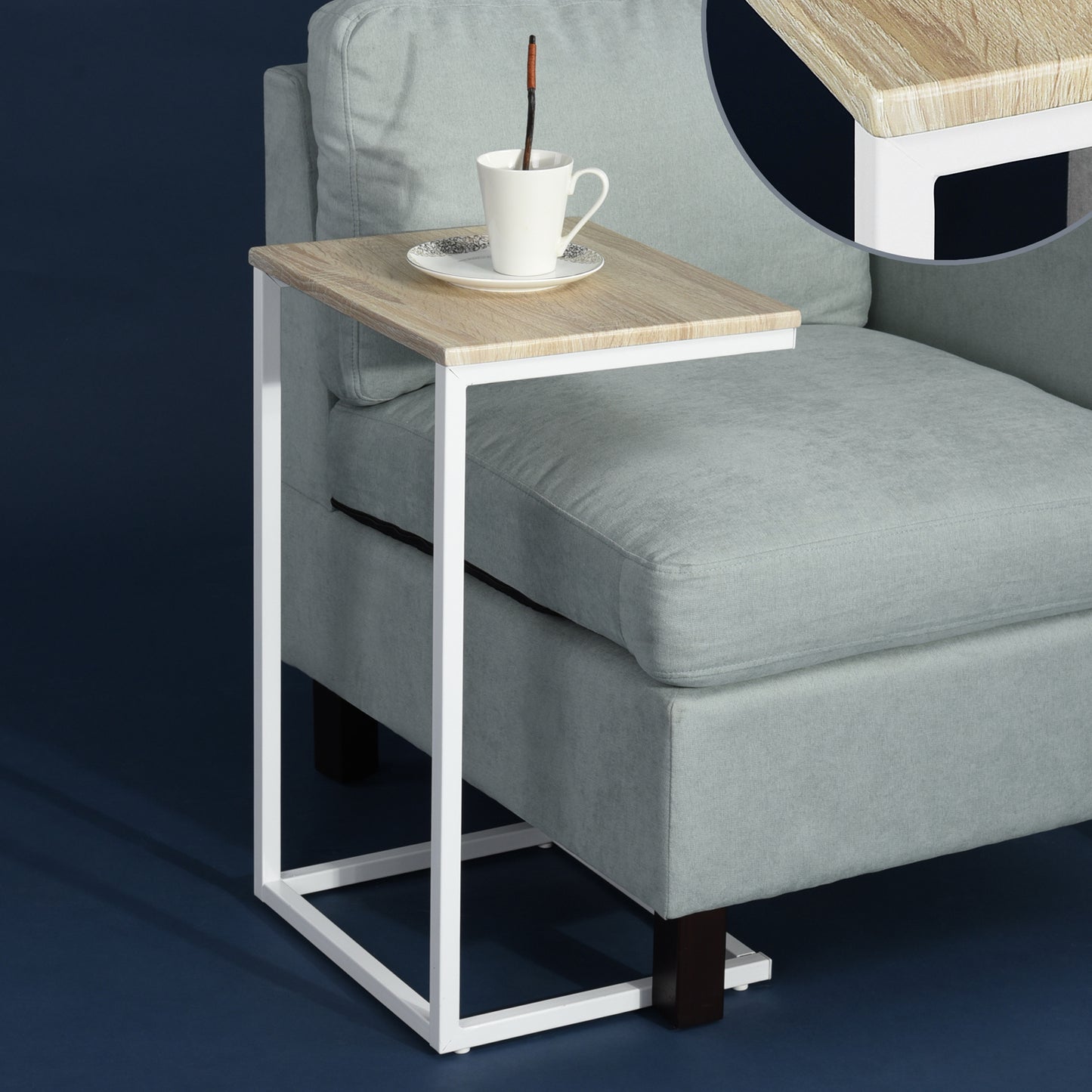 Sofa Side Table Narrow C Shaped for Bed Couch Cinders