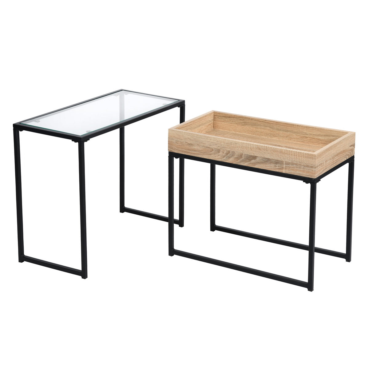 Set of 2 Coffee Table Side Table with Tray Curry