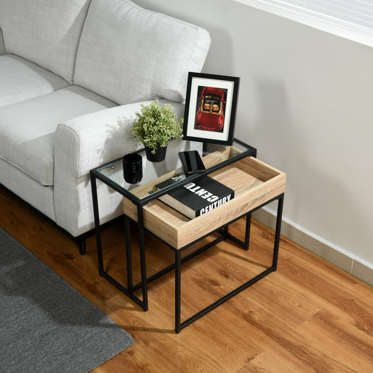 Set of 2 Coffee Table Side Table with Tray Curry