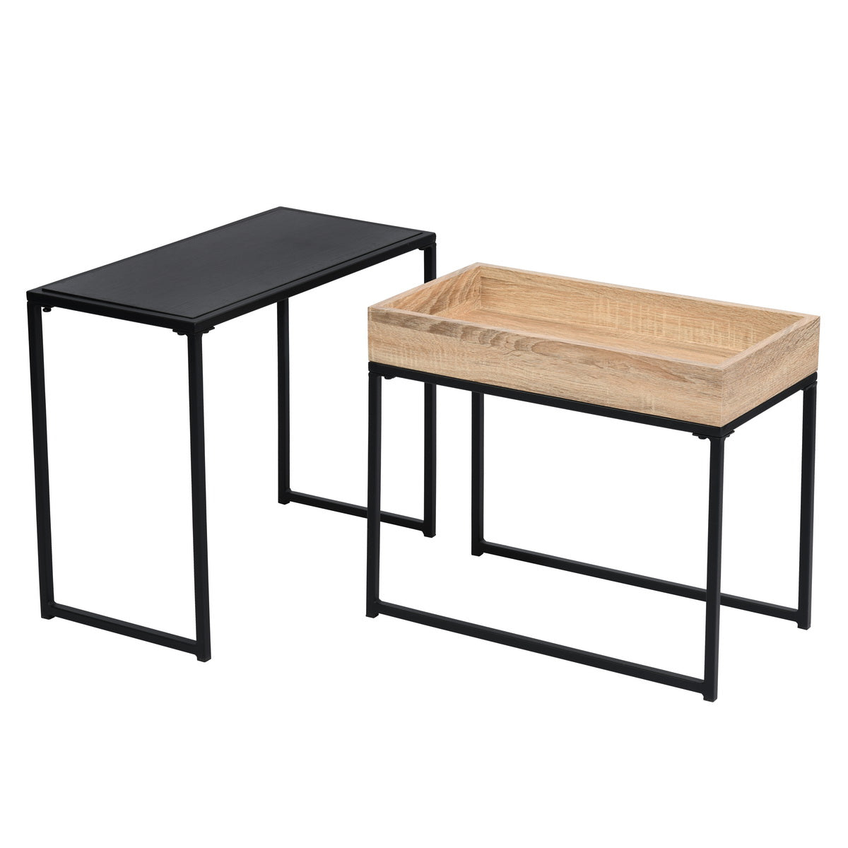 Set of 2 Coffee Table Side Table with Tray Curry