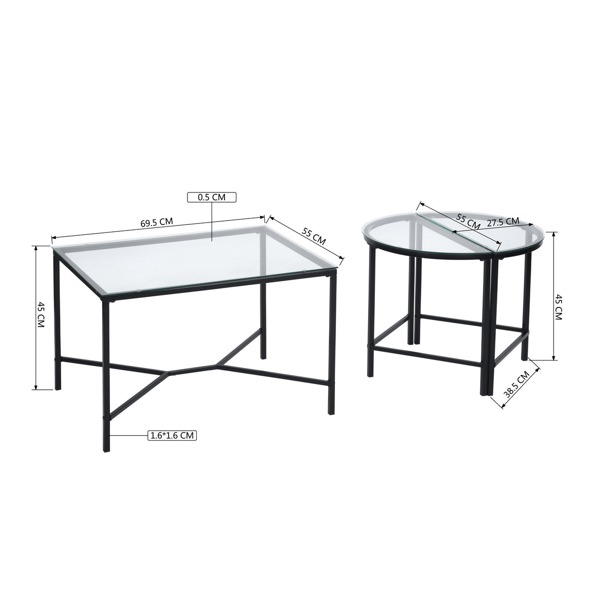 Set of 3 Glass Coffee Table End Table Design Demaio