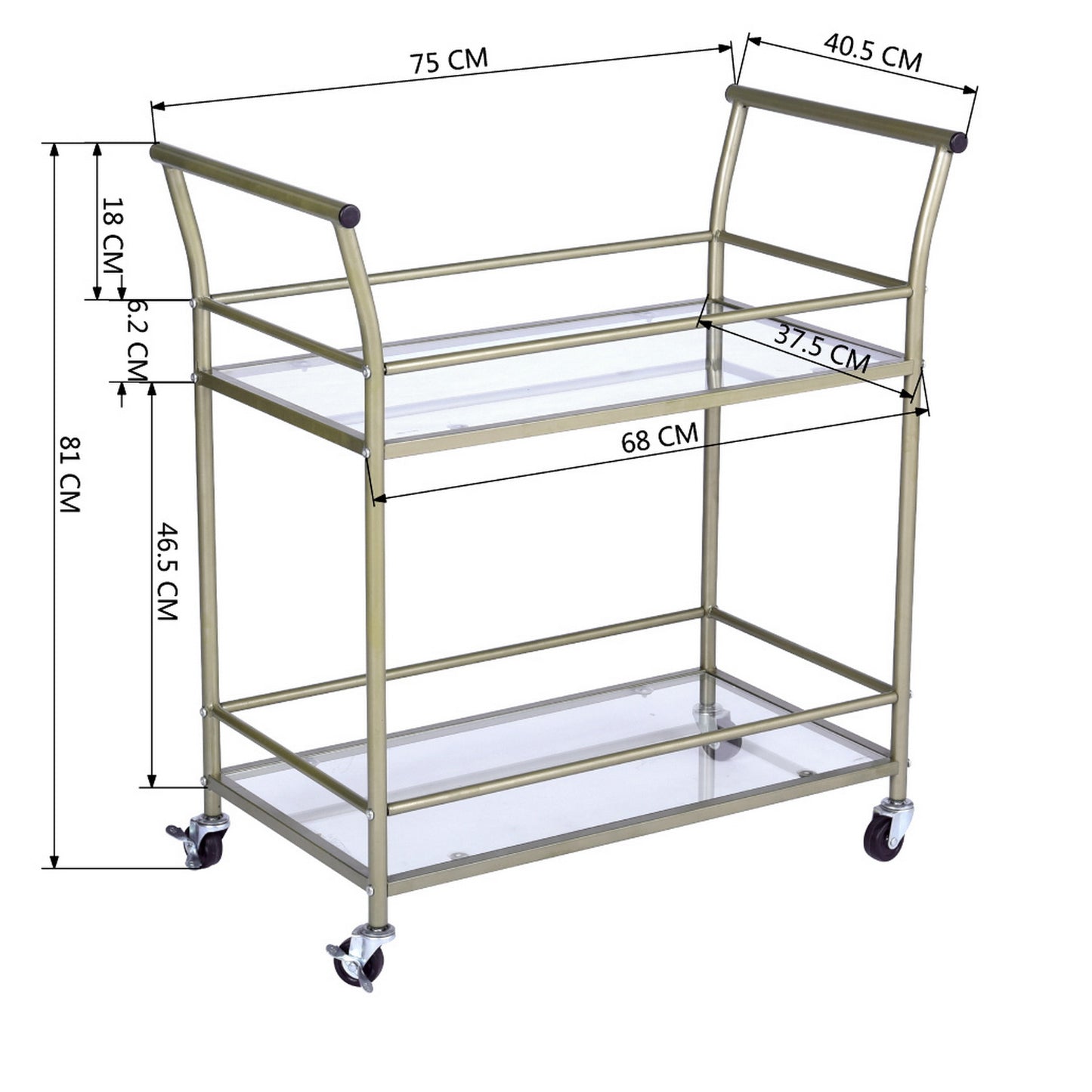 Rolling Glass Kitchen Trolley Serving Cart Don