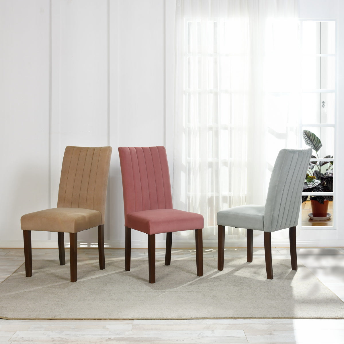 Dining Chairs Velvet Upholstered Wooden Legs Fawn