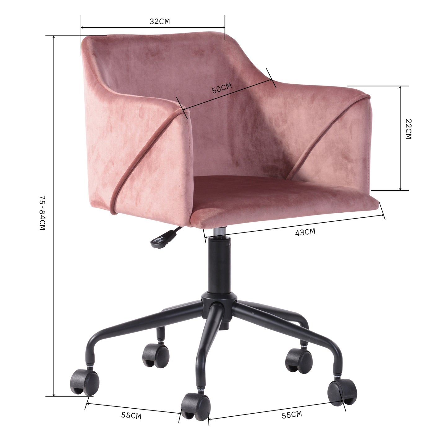 Velvet Upholstered Swivel Ergonomic Home Office Chair Armrest Jamal