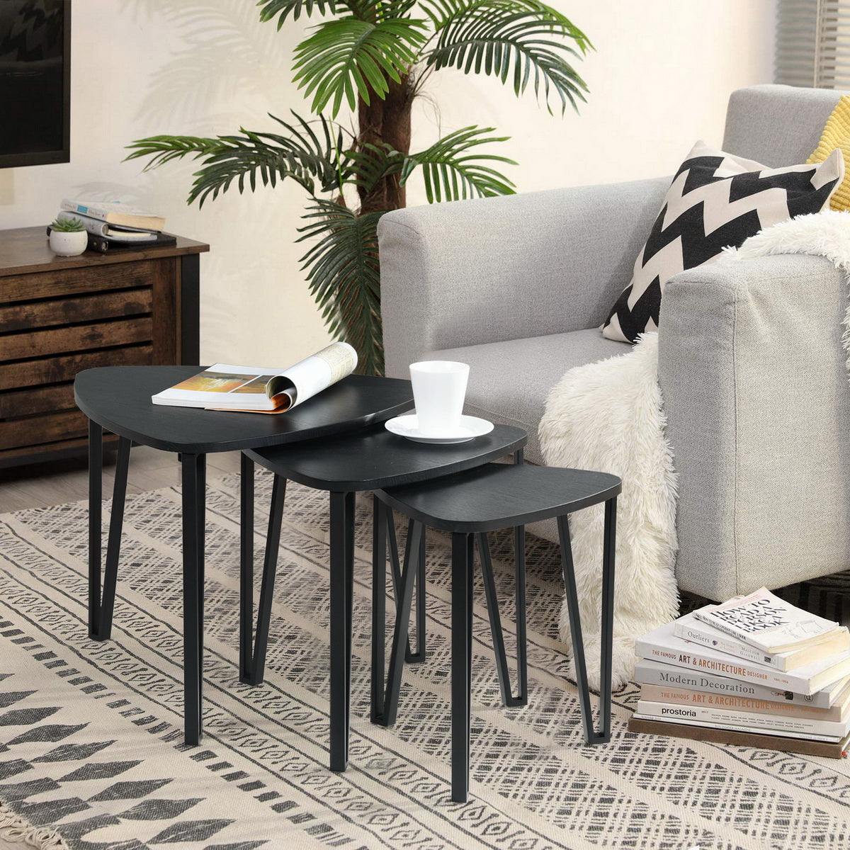 Set of 3 Nesting Coffee Table End Table Industrial Kauwhata