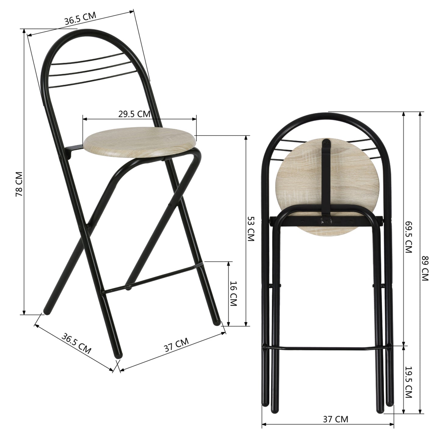 Set of 3 Breakfast Set 1 Table with 2 Folding Stools Dining Lueneburg