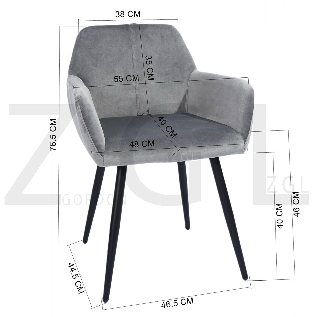 Dining Chairs Velvet Upholstered Metal Legs with Armrest Lyanco