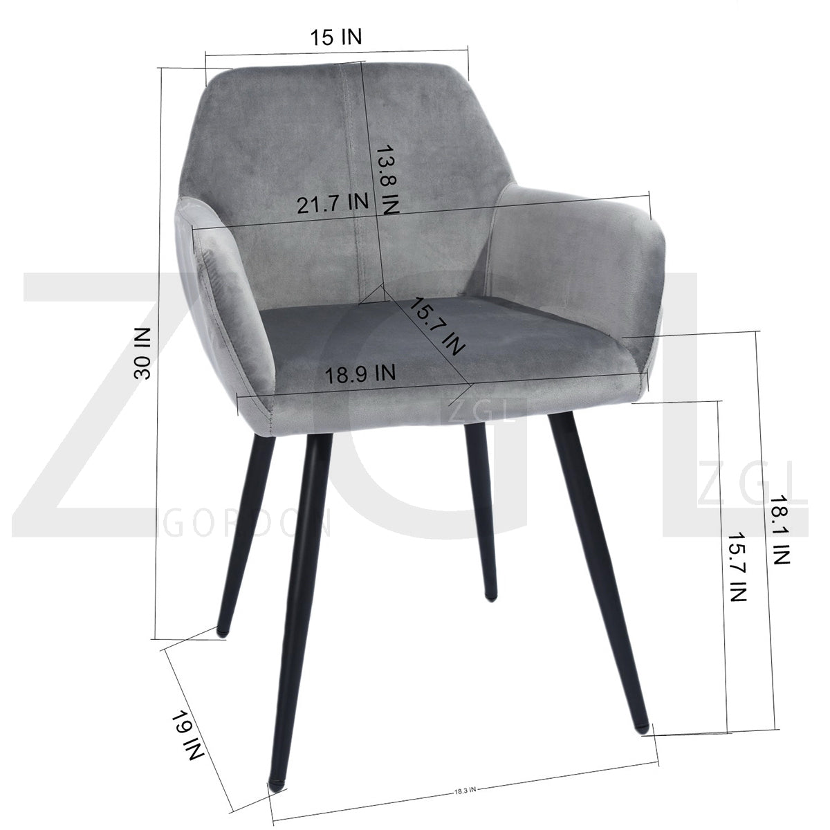 Dining Chairs Velvet Upholstered Metal Legs with Armrest Lyanco