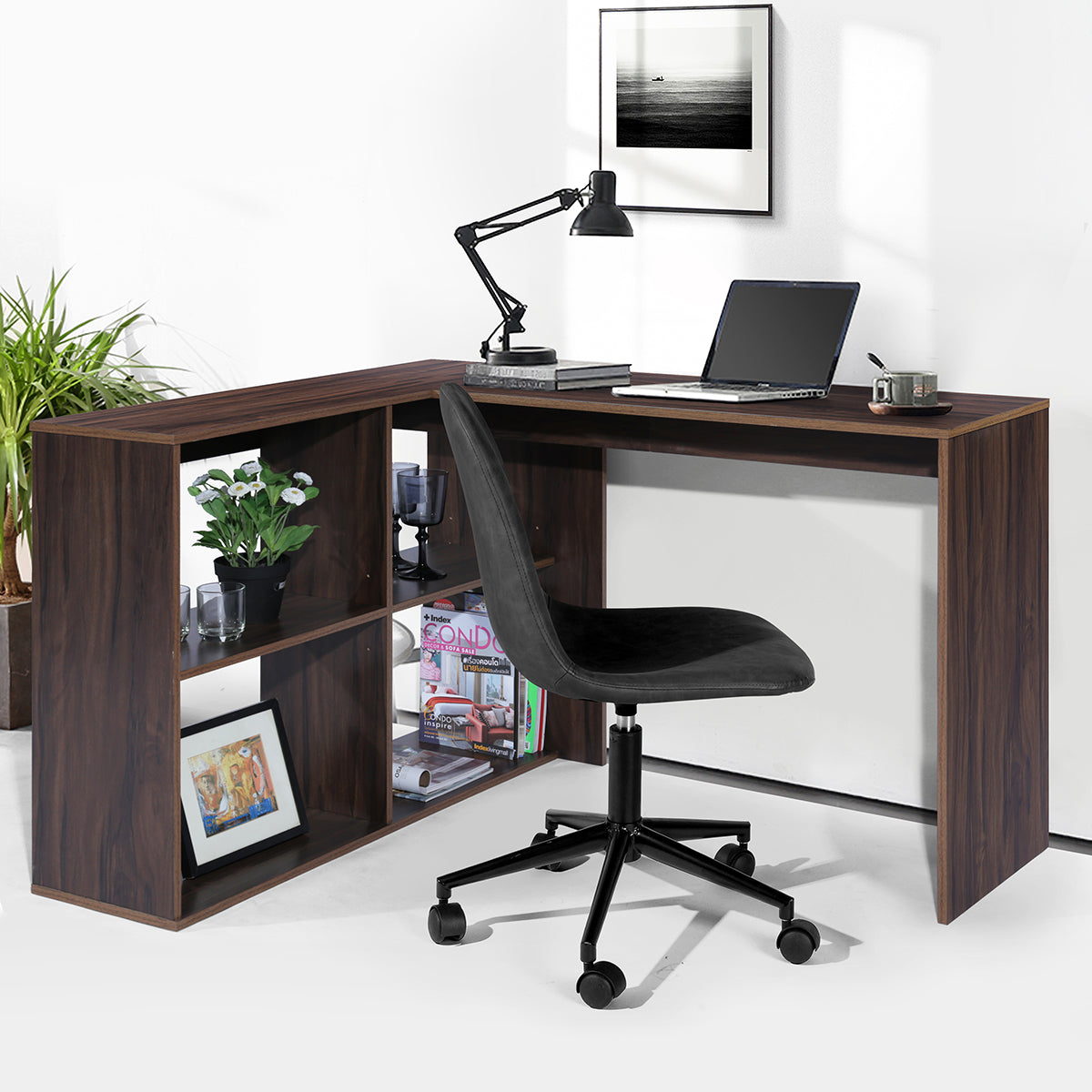 L-Shaped Computer Office Desk with 4 Cube Storage Mccoy