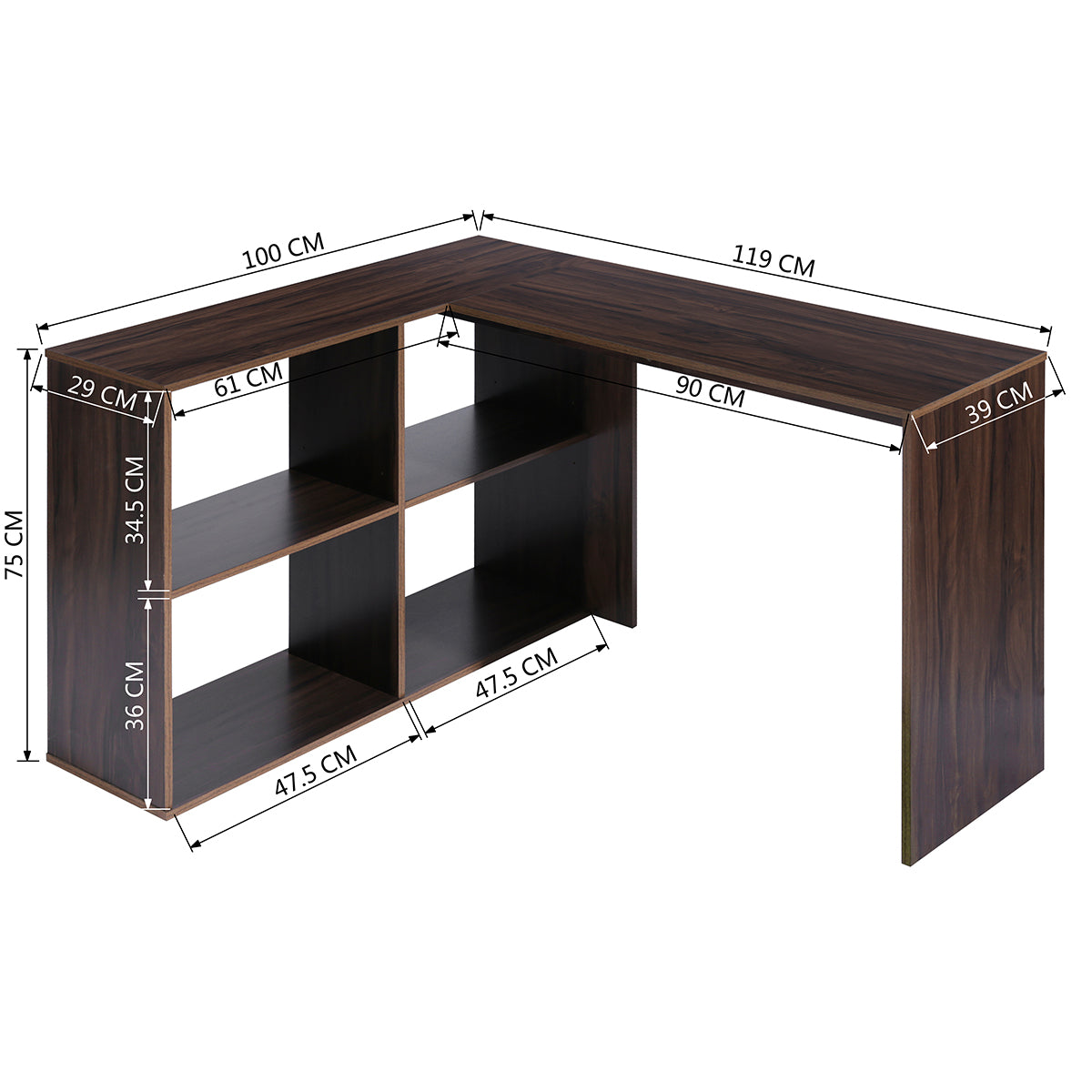 L-Shaped Computer Office Desk with 4 Cube Storage Mccoy